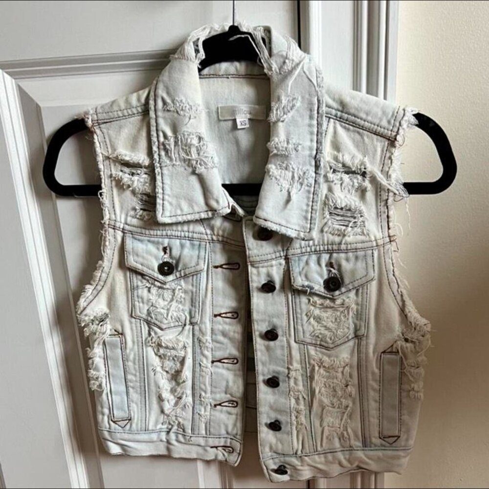 Miaou Women's distressed light wash jean vest